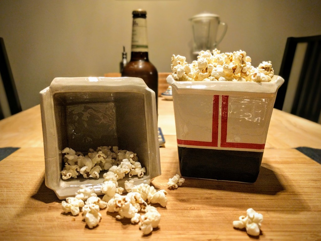 ceramic popcorn box hand decorated